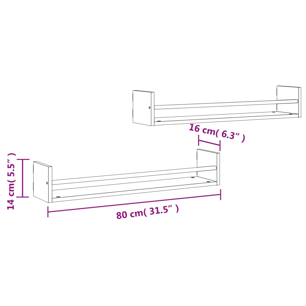 Mensole a Parete con Aste 2pz Rovere Sonoma 80x16x14 cm 835440