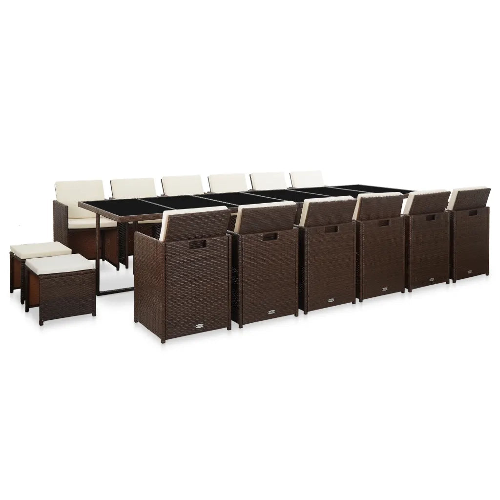 Set da Pranzo da Giardino 17 pz con Cuscini Polyrattan Marrone cod mxl 38888