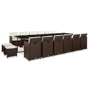 Set da Pranzo da Giardino 17 pz con Cuscini Polyrattan Marrone cod mxl 38888