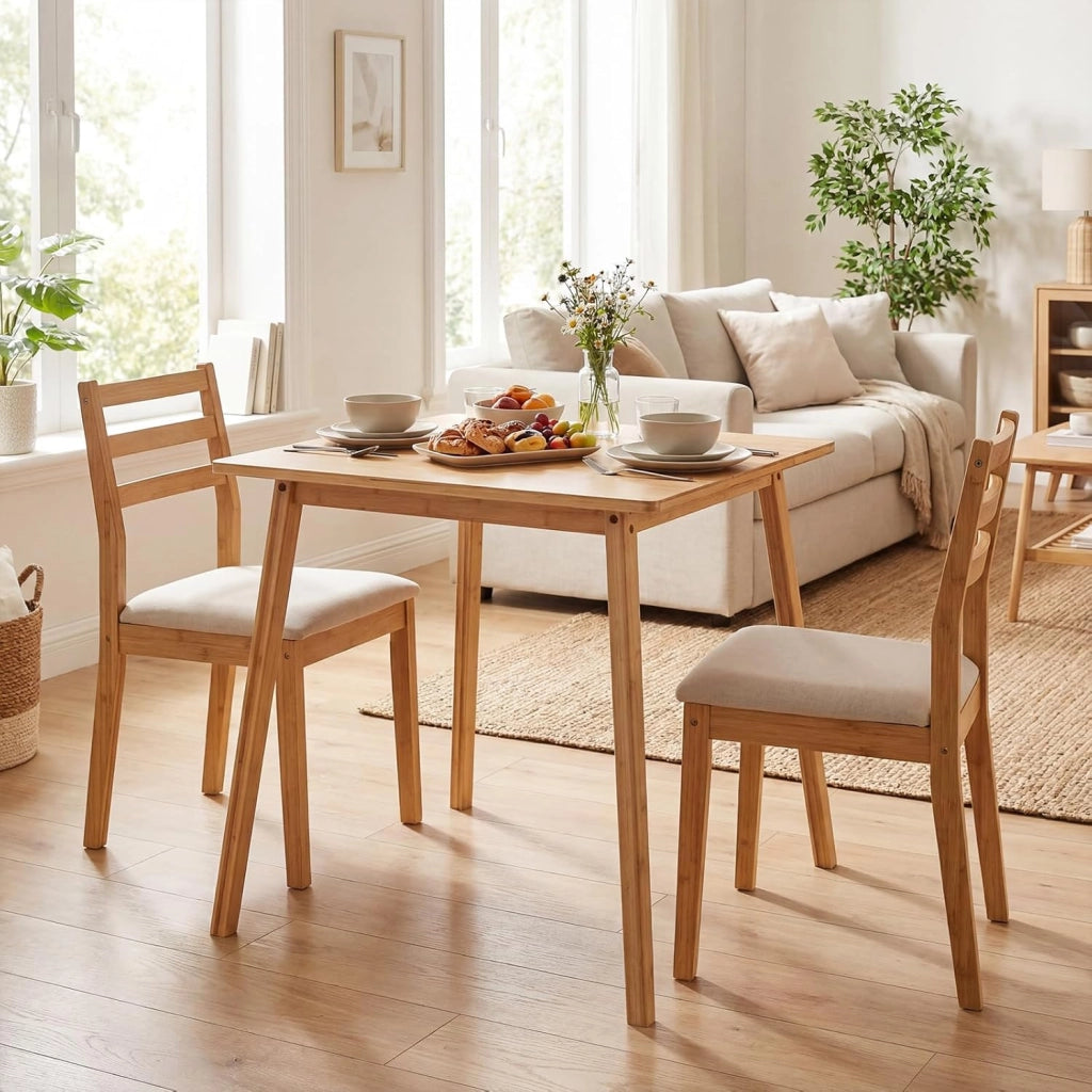 Tavolo da Pranzo in Bambù Ecologico per 4 Persone, Tavolo da Cucina Quadrato, Scrivania Stile Moderno, Tavolino per Spazi Piccoli, Sala da Pranzo, Soggiorno e Appartamento, 70 x 70 x 74,5 cm