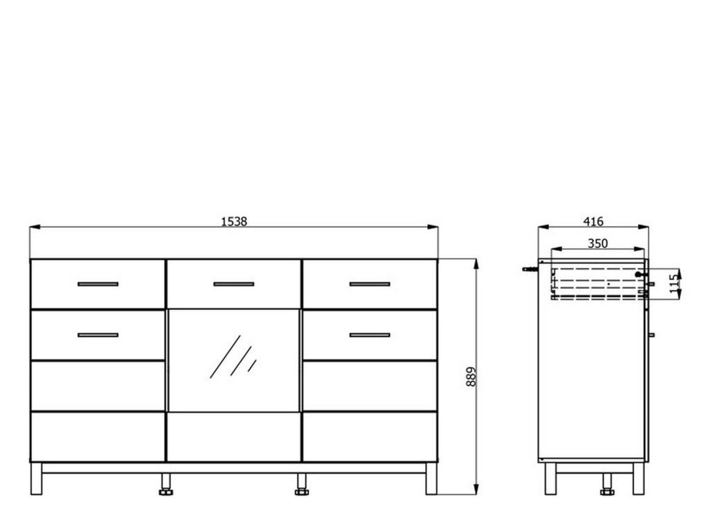 Madia Nereto, Credenza 2 Cassetti, 154x41.5x89h cm Bianco Crema
