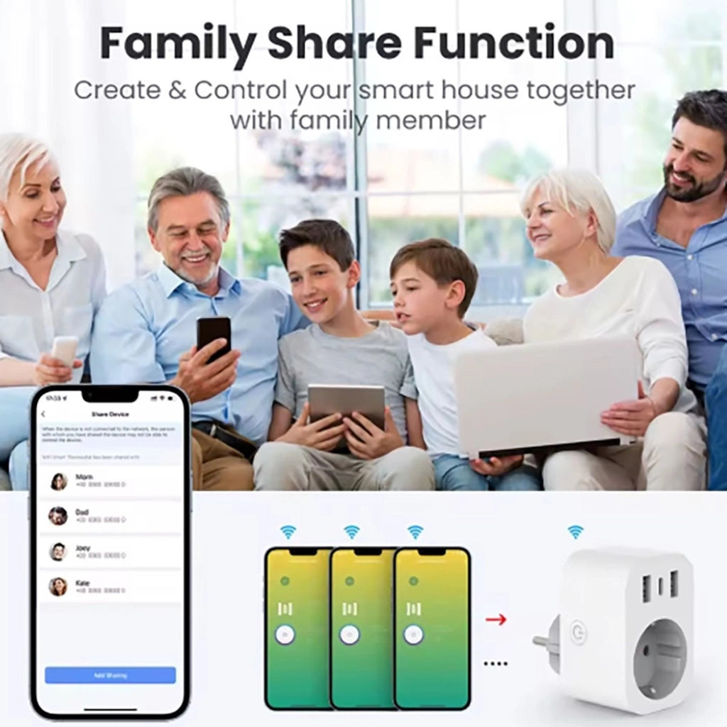 PRESA SMART WIFI 16A 3680W USB TYPE C ALEXA GOOGLE TUYA SMART LIFE TIMER WIBY