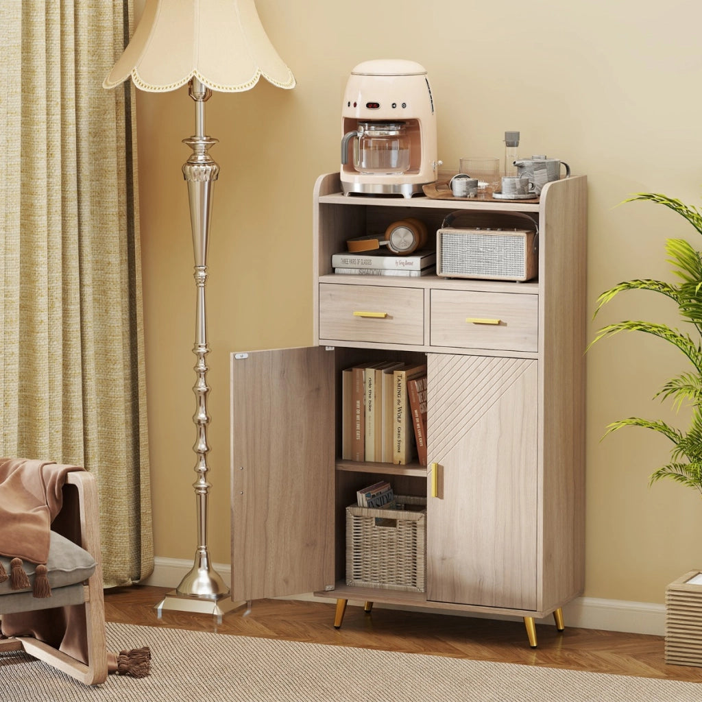 Mobile dispensa 113 cm con ante 2 cassetti e ripiano regolabile per bagno, Armadio da cucina sala da pranzo soggiorno Grigio-Credenze buffet