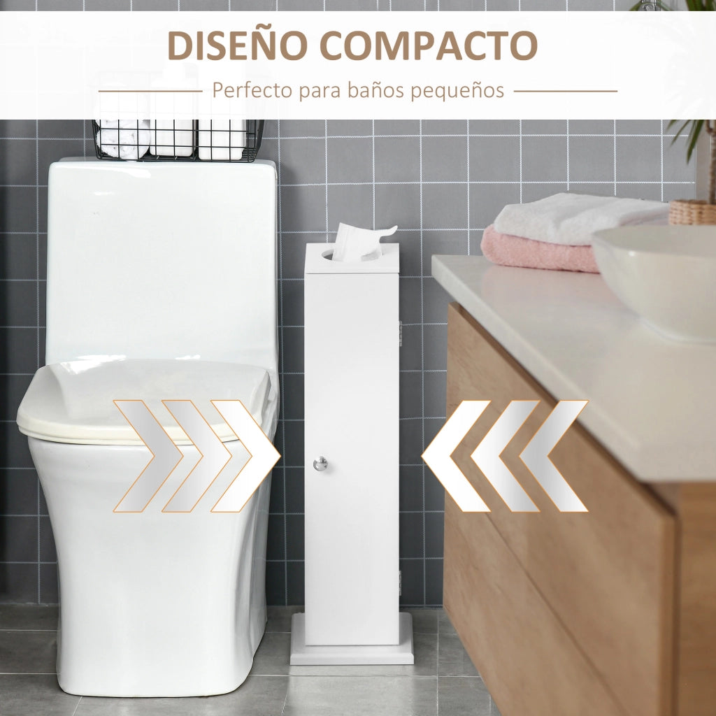 Mobile Bagno Stretto con Portarotolo e Ripiano ¨C Zephmum ¨C 19,5x19,5x65 cm Bianco