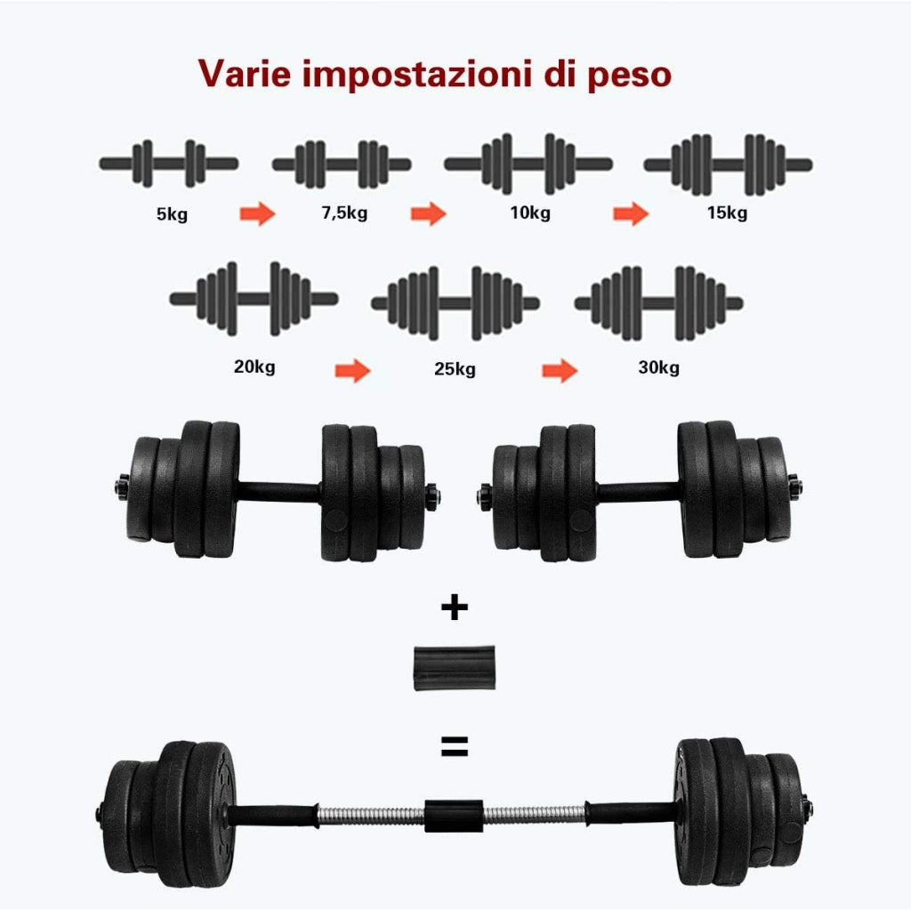 COSTWAY Manubri Regolabili 30 kg, Kit Pesi Palestra con Bilanciere, 4 Chiusure a Stella e 16 Dischi, Kit Manubri per Allenamento a Casa e in Palestra
