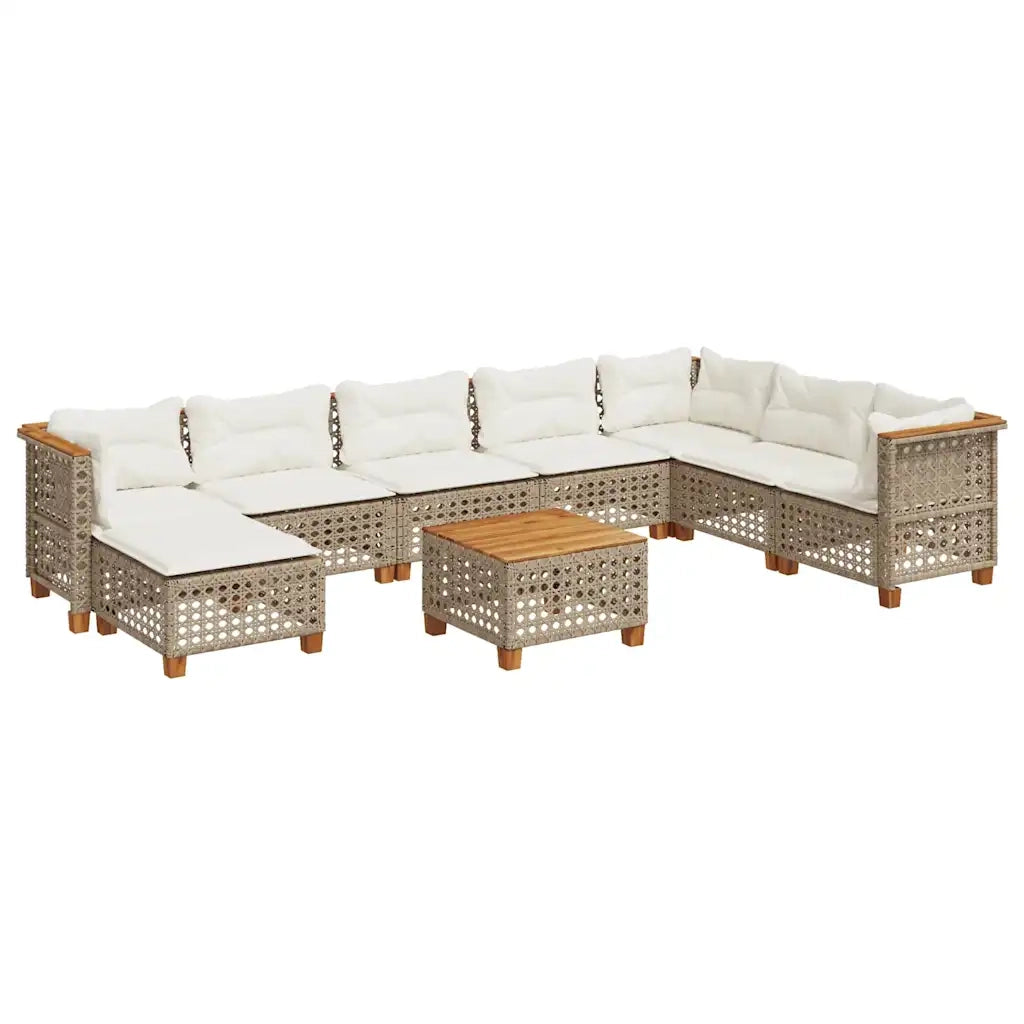 Set Divano da Giardino 9 pz con Cuscini Beige in Polyrattan 3261964