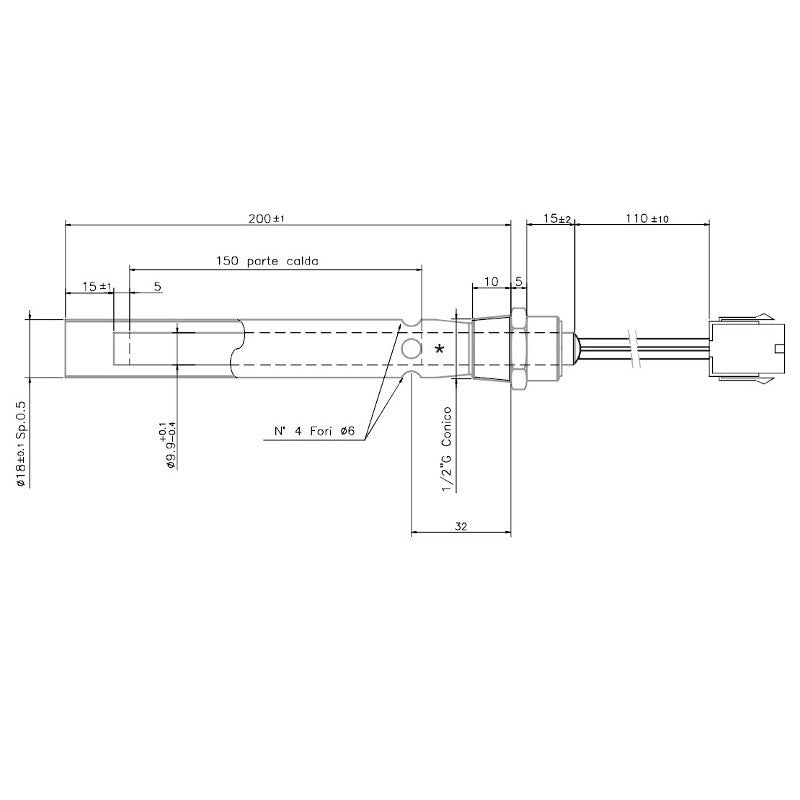 Ricambistufeapellet RESISTENZA CANDELETTA ACCENSIONE STUFA A PELLET FERROLI SUN P7 - 205mm