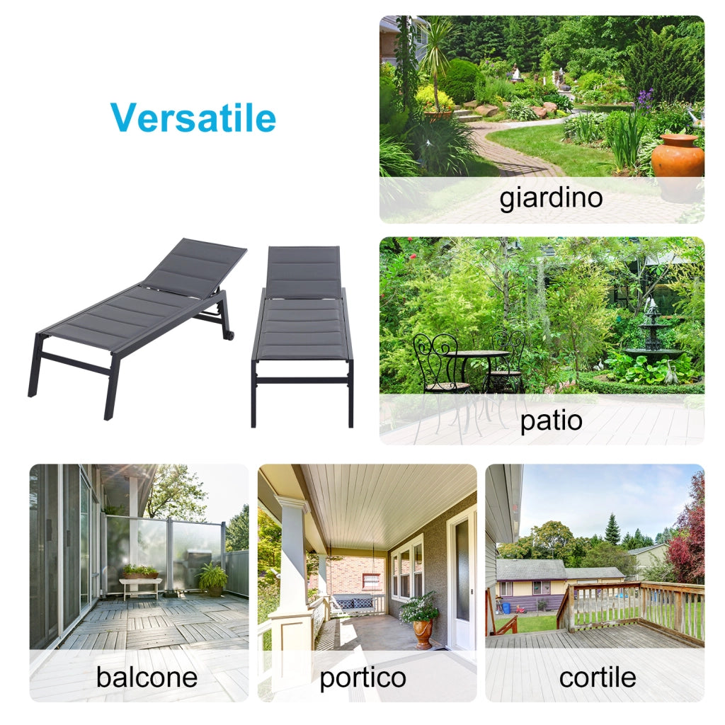 Easycomfort Sdraio da Giardino Reclinabile su 5 Livelli Rivestimento Imbottito, Alluminio e Texteline, 72x168x102cm Grigio