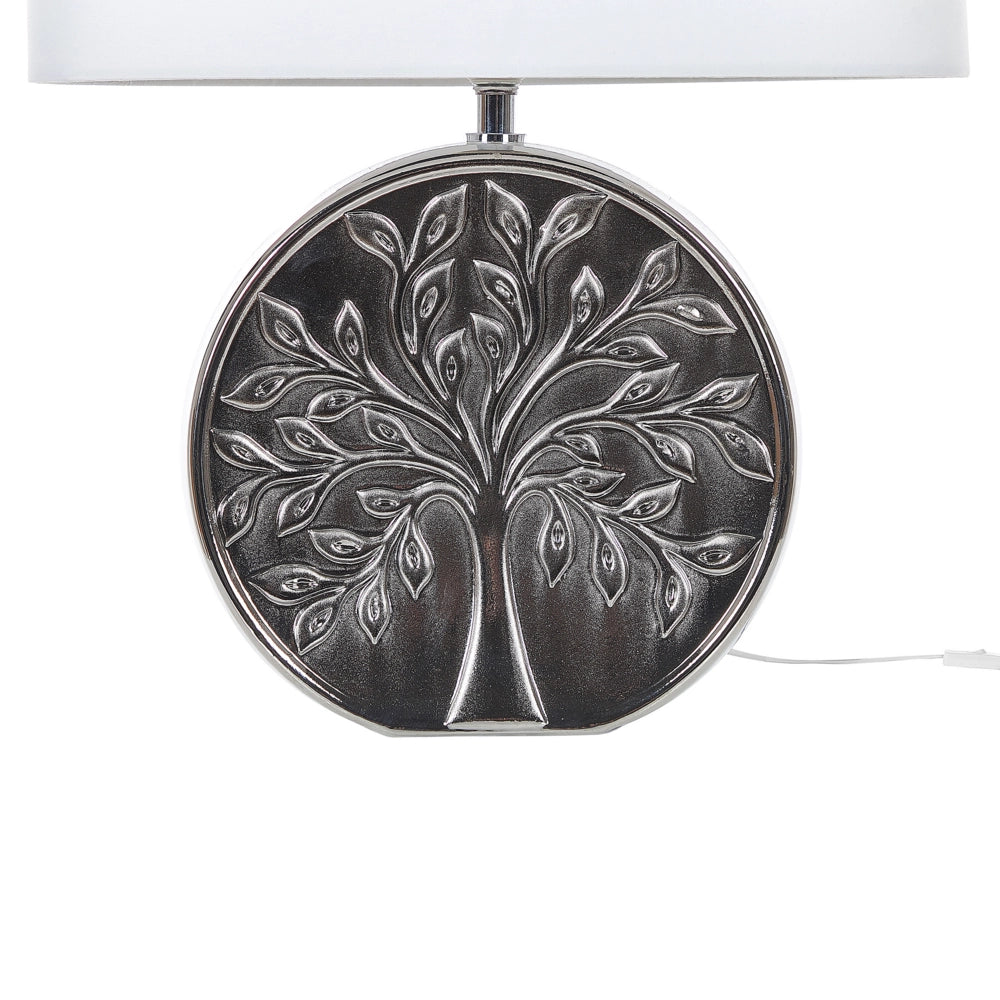 Lampada da Tavolo Argento Ceramica 49 cm Glam Luce Notturna Paralume Albero Motivo Lucido Camera da Letto Soggiorno
