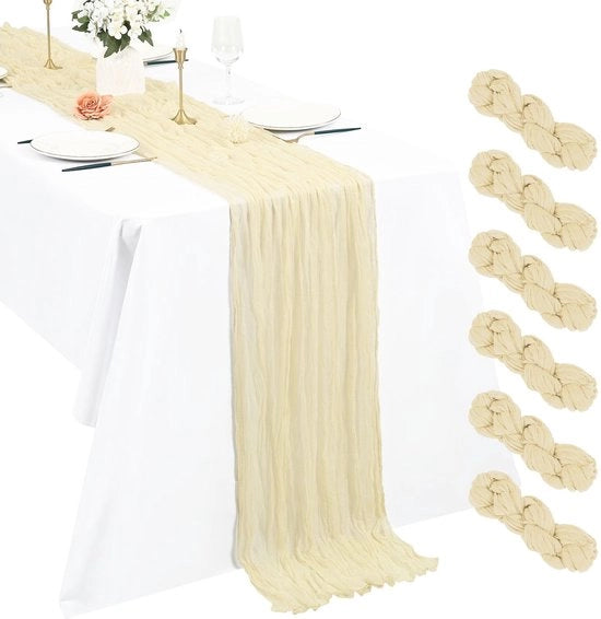 Set di 6 tovaglioli per tavola in lino beige 3 m tovaglioli per tavola in tulle boho 55 x 300 cm tovaglioli per tavola rustici per matrimoni, docce di nozze, Thanksgiving, decorazioni natalizie