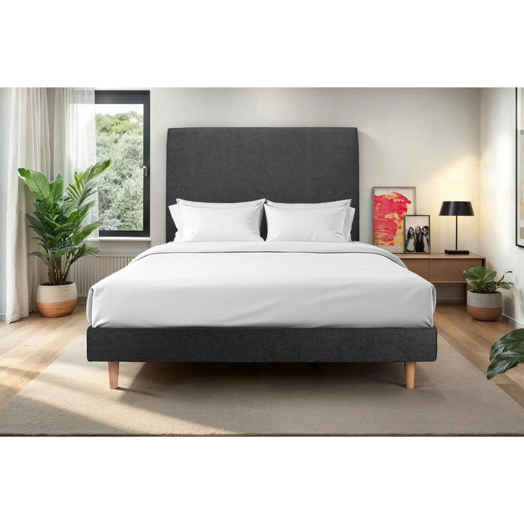 Letto 135x190 cm con testata imbottita - Tessuto Tela opaca