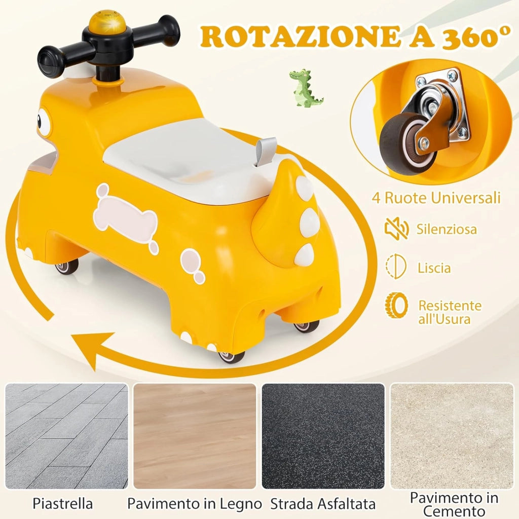 Macchina a Spinta per Bambini, Giocattolo Cavalcabile con Spazio Nascosto Luci Musica e Clacson, Macchina da Passeggio a Spinta con 4 Ruote, Regalo per Bambini 18+ Mesi (Giallo)