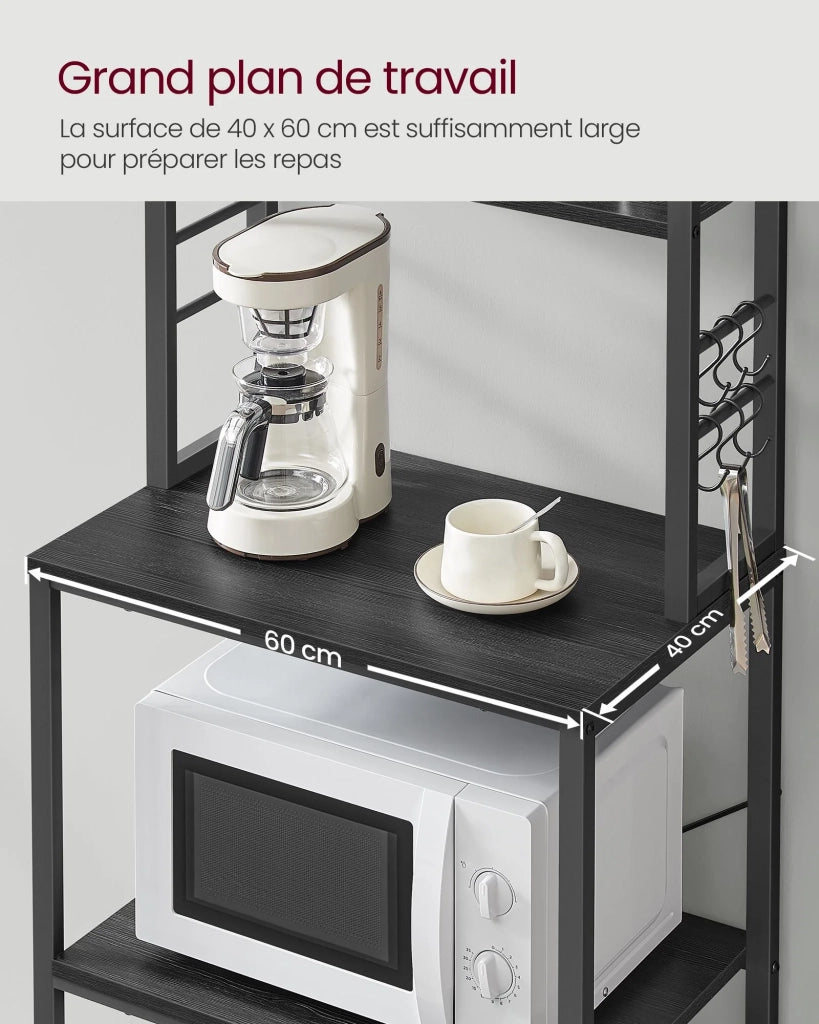 Scaffale da cucina con ripiani portaoggetti 6 ganci struttura in metallo per utensili forno a microonde stile industriale 80 x 40 x 167 cm grigio 12_0005648