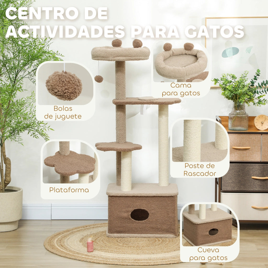 Albero tiragraffi per gatti con piattaforme, nido e corda di juta ¨C zephmum ¨C 133 cm