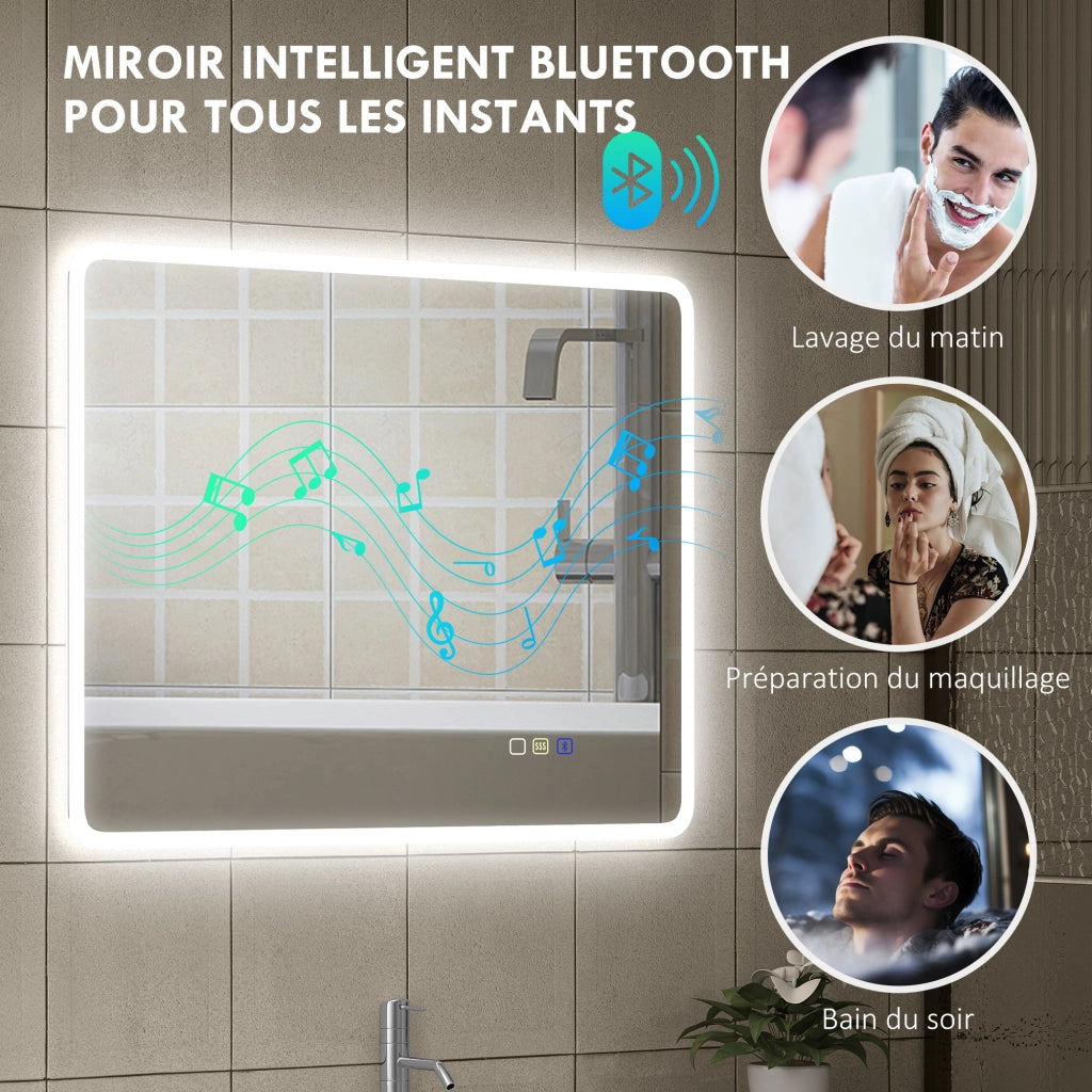 Specchio da Bagno LED Bluetooth 70x90 cm Antiappannante ¨C zephmum ¨C Argento