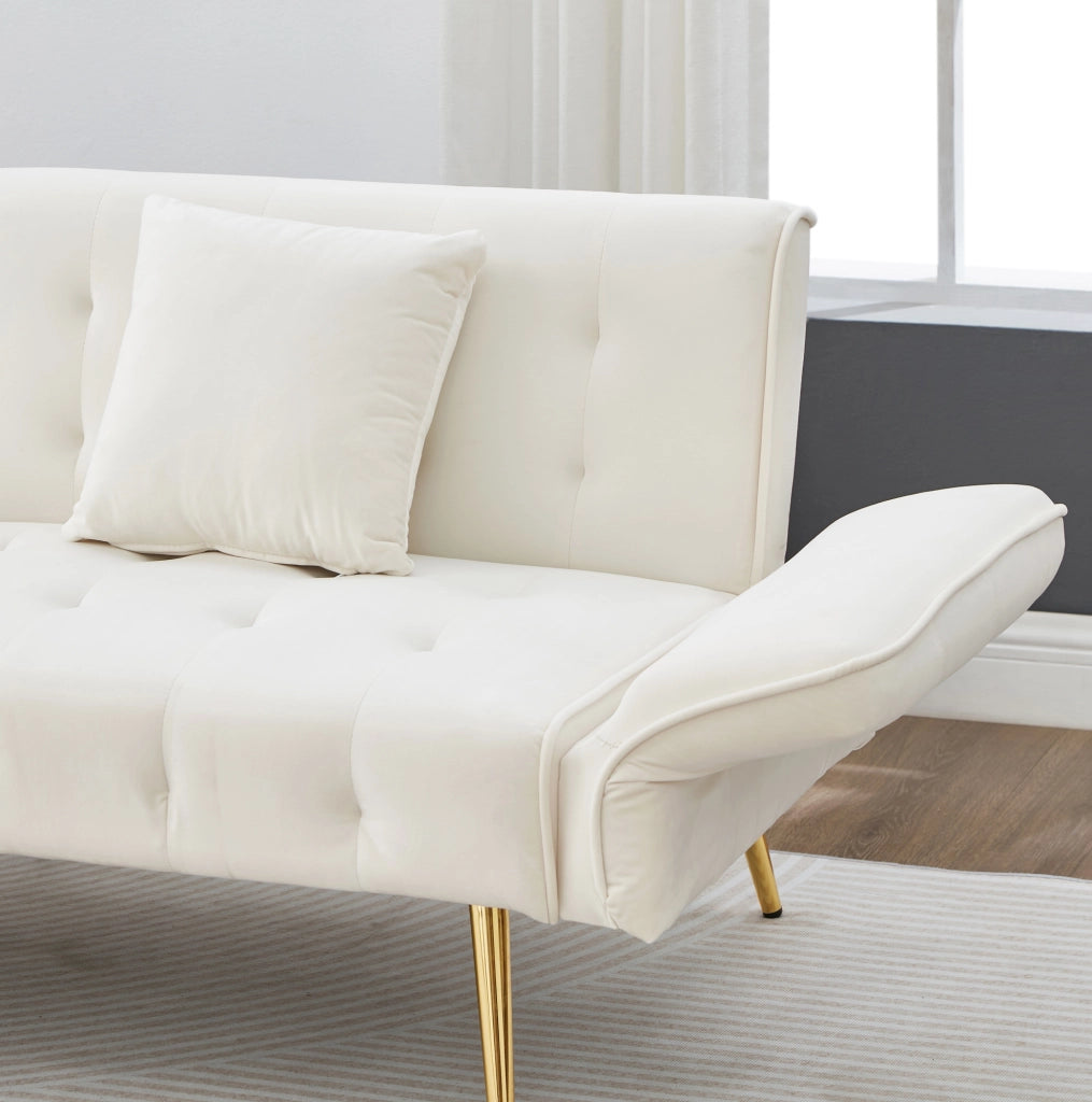 Divano letto 2 posti con schienale e braccioli regolabili; 215x81;5 cm; velluto bianco antico