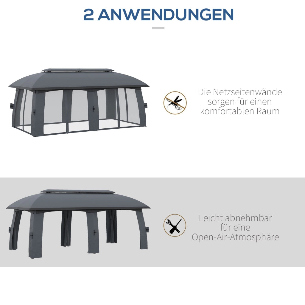 Gazebo da giardino ¨C zephmum ¨C 3x6x3 m con rete anti-insetti e tettoia