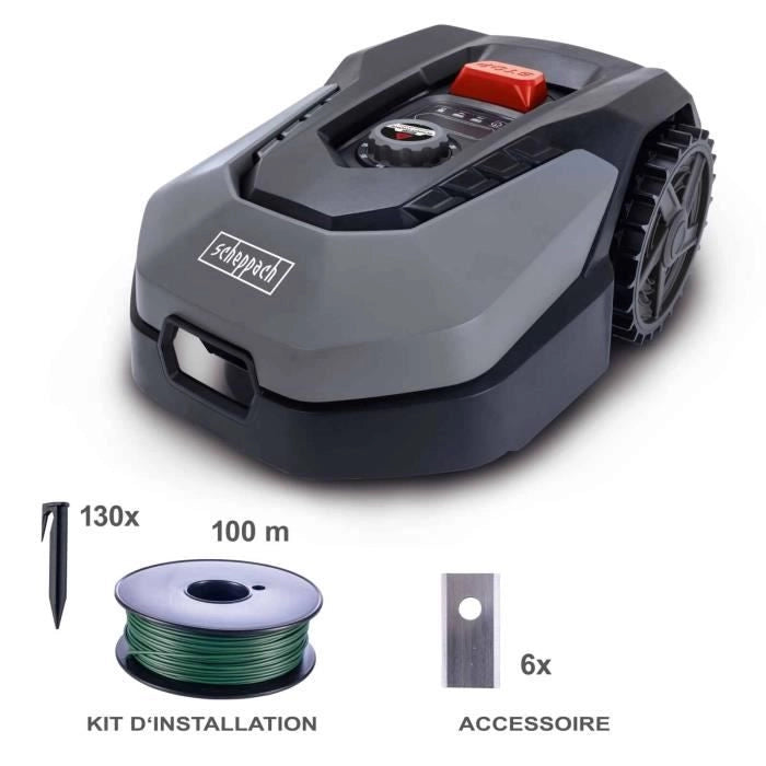 Rasaerba robot connesso Scheppach RoboCut L500 400 m2 con stazione di ricarica  Fino a 400 m  Sensore pioggia  Wi-Fi e Bluetooth