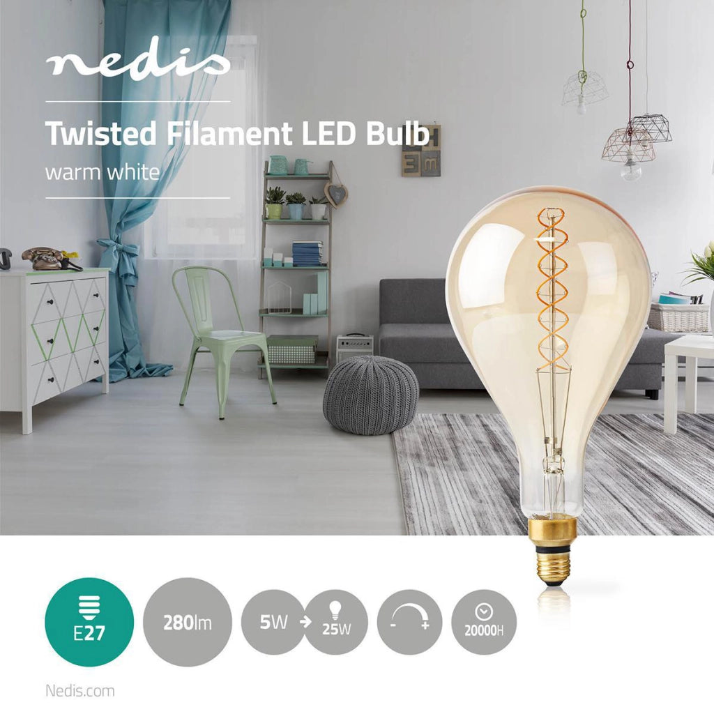 E27 A160 5W 280lm 2000K Dimmerabile Lampadina a filamento di vetro vintage LED Trasparente Nedis
