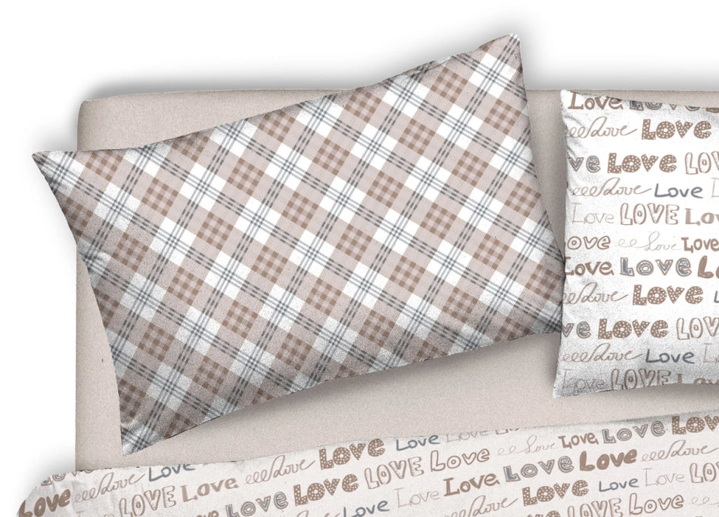 Copripiumino Sacco Piumone Pensieri Delicati 100% Cotone Disegno Love Love - Matrimoniale - Beige