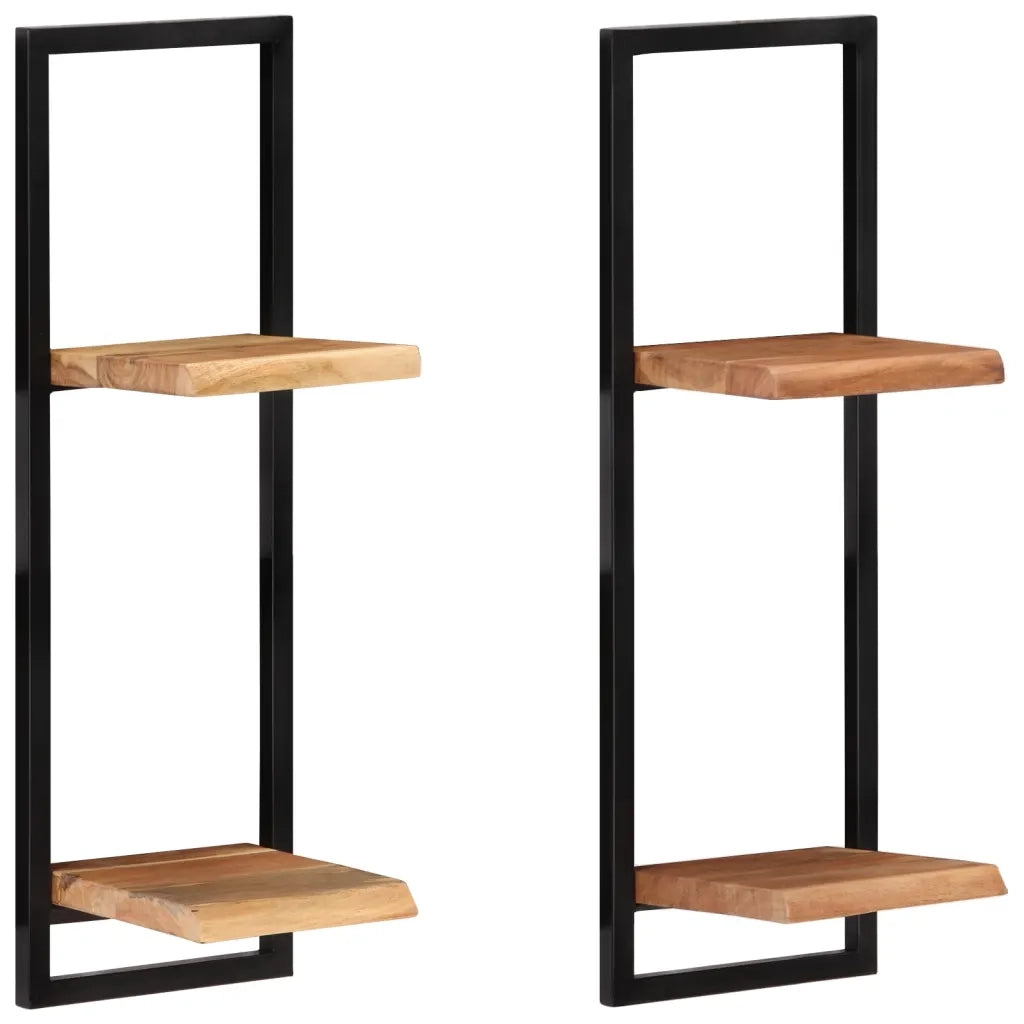 2 pz Mensole Parete | Mensola sospesa 25x25x75 cm Legno Massello Acacia e Acciaio
