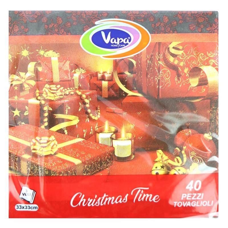 TOVAGLIOLI DI CARTA NATALE ROSSO 40PZ 33X33 CM