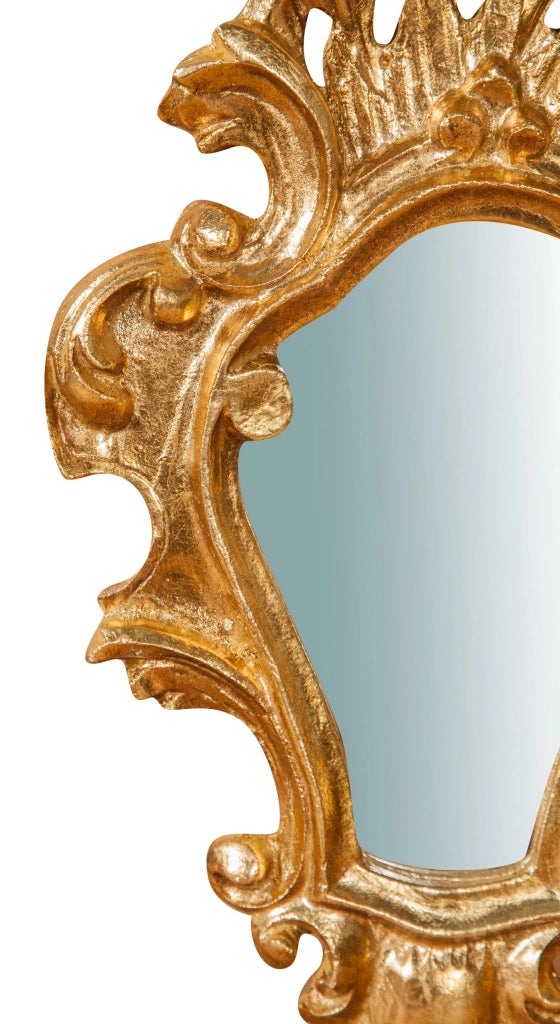 Biscottini Specchiera da parete in legno finitura foglia oro anticato L20xPR3xH35 cm Made in Italy