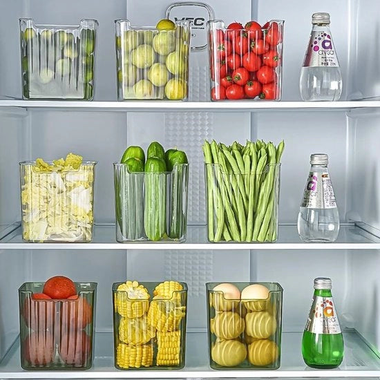 Organizzatore per frigorifero, set di 4, armadietto di alta qualità, organizzatore per la cucina, trasparente, scatola di archiviazione ripiegabile, contenitori per frigorifero per armadi, congelatore, ufficio