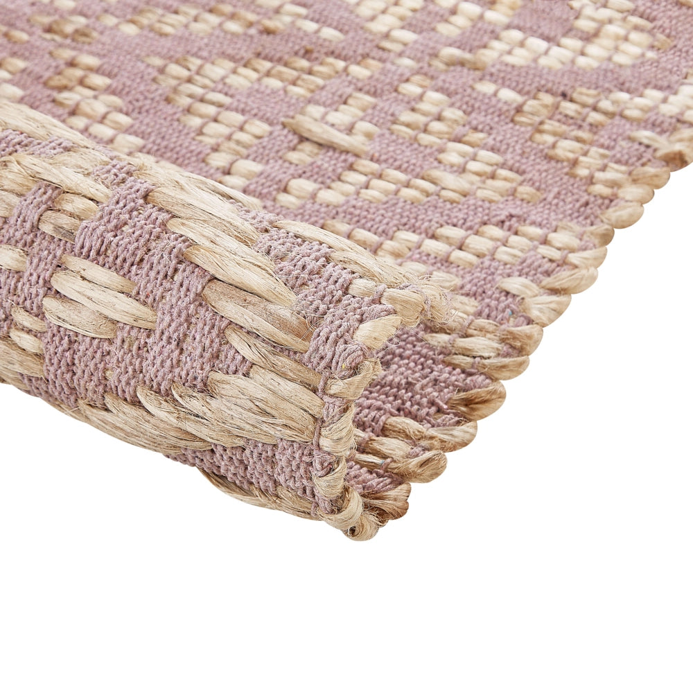 Tappeto rettangolare in cotone e iuta beige e rosa 140 x 200 cm soggiorno camera da letto
