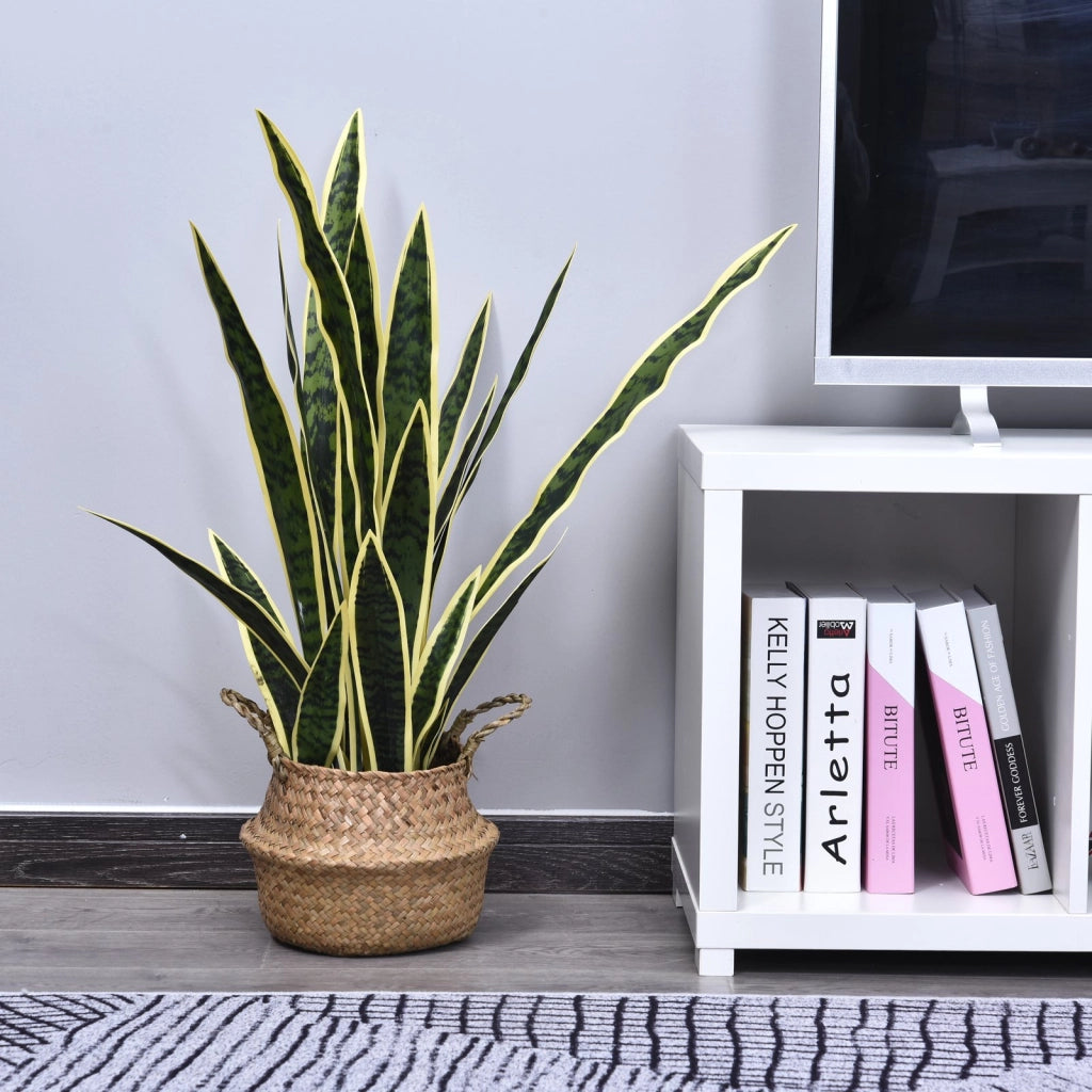 EasyComfort Sanseveria Artificiale Pianta Finta Realistica con Vaso, Ø15cm x 80cm, Verde e Giallo