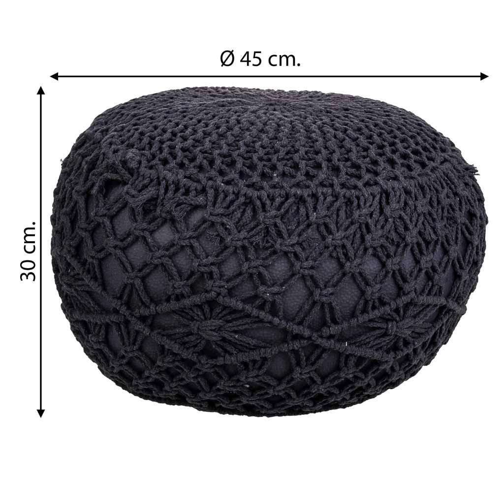 Puff de algodón trenzado gris oscuro 45x45x30
