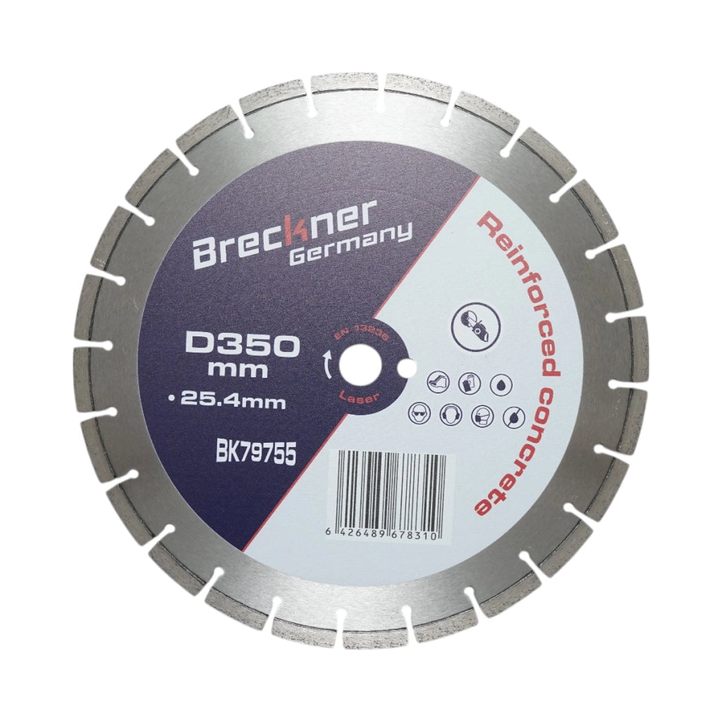 Disco diamantato segmentato 350x25,4 mm, segmento 10 mm per cemento armato, pavimentazioni, archi, pietra dura Breckner Germany