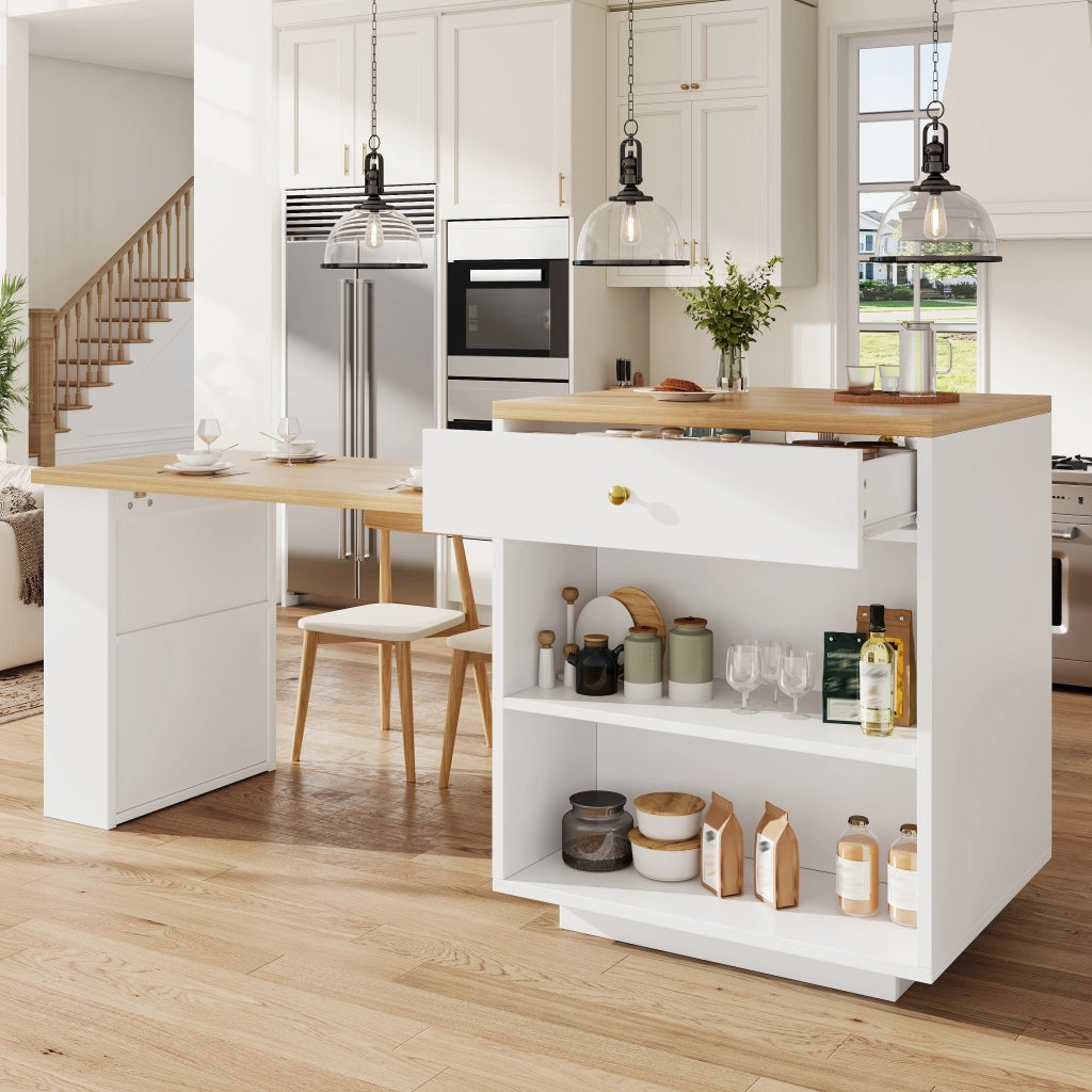 TAVOLO ISOLA CUCINA ESTRAIBILE 122,5-195,5 CM BIANCO MDF