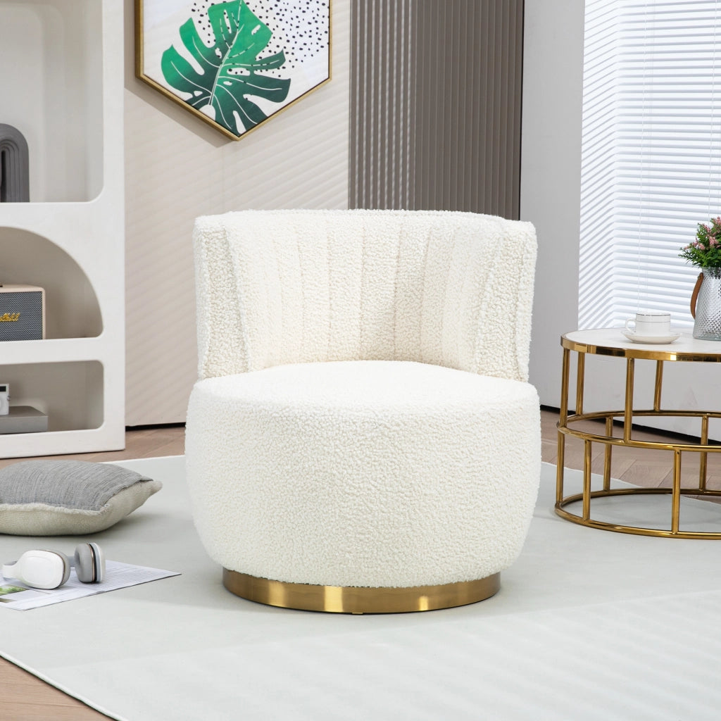 Sedia girevole moderna 360° in Teddy, con schienale ergonomico e struttura in legno e metallo, bianca