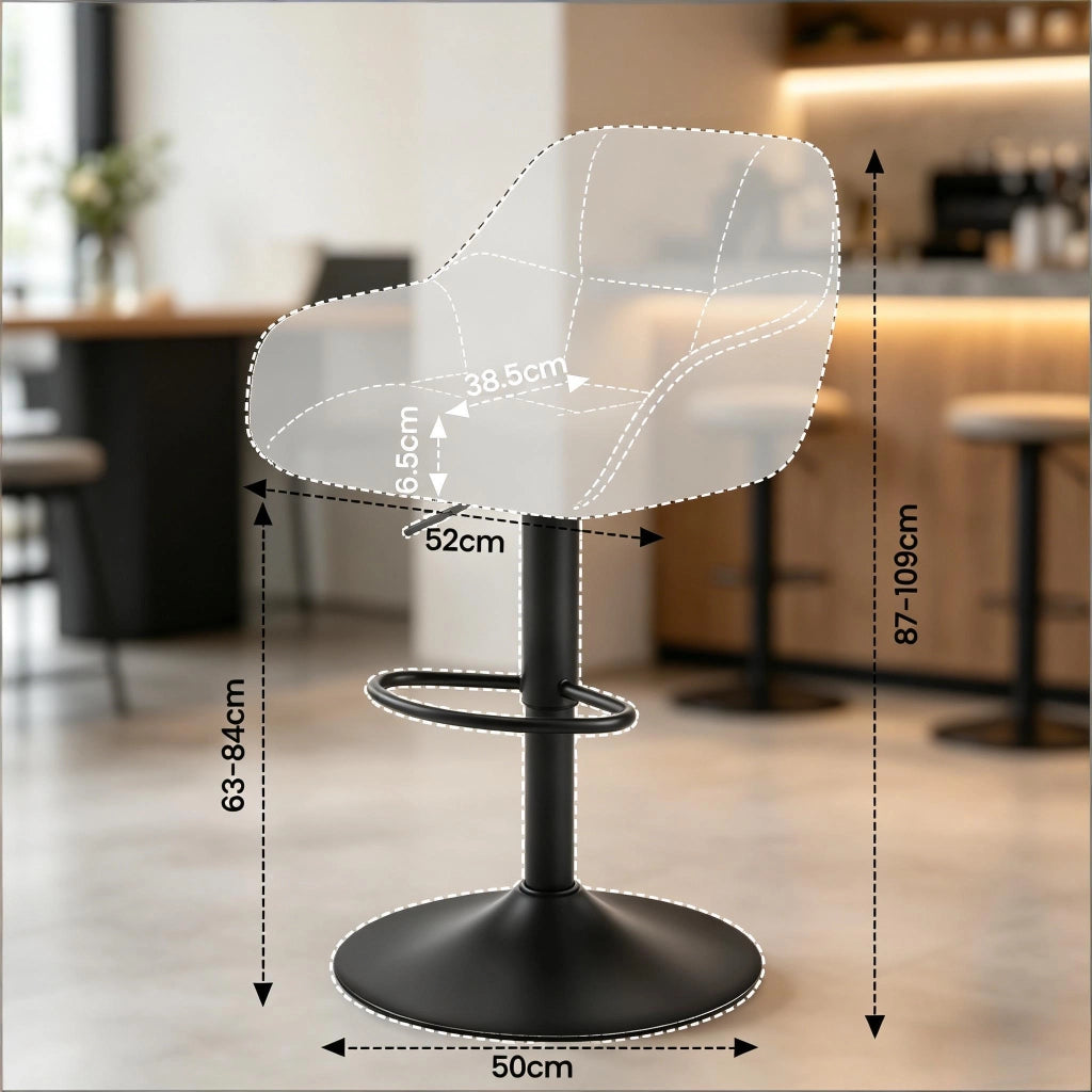 Sgabello da bar girevole regolabile in altezza set da 2 in chenille e velluto a coste grigio scuro 52 × (87-109) × 50 cm
