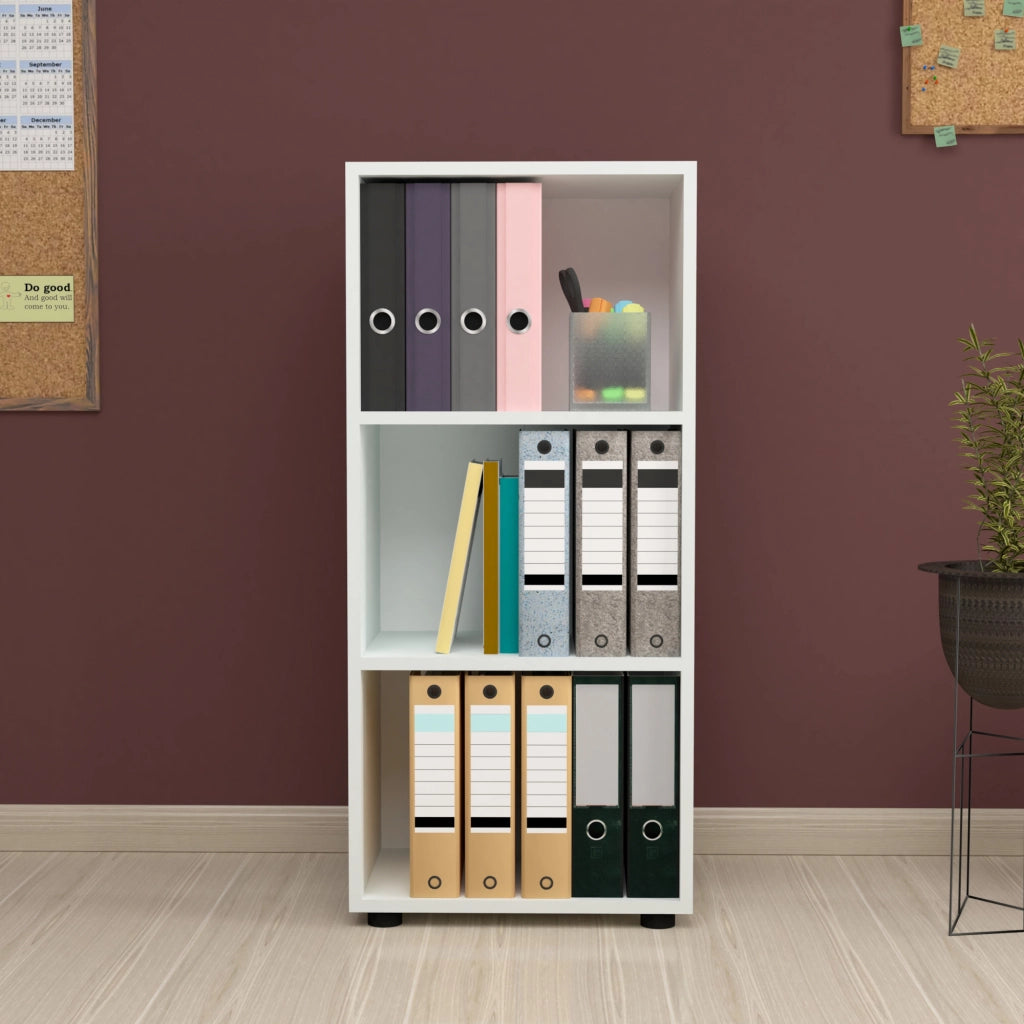 Libreria 'Vara' Altezza: 108 cm Scaffale a Terra con 3 Scomparti Aperti - Bianco [en.casa]