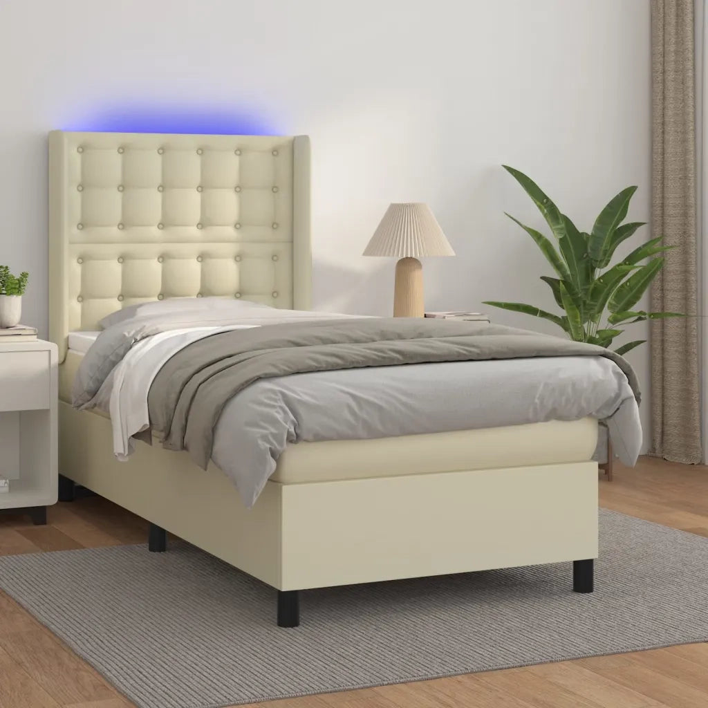 Giroletto a Molle con Materasso e LED Crema 90x200cm Similpelle 3139363