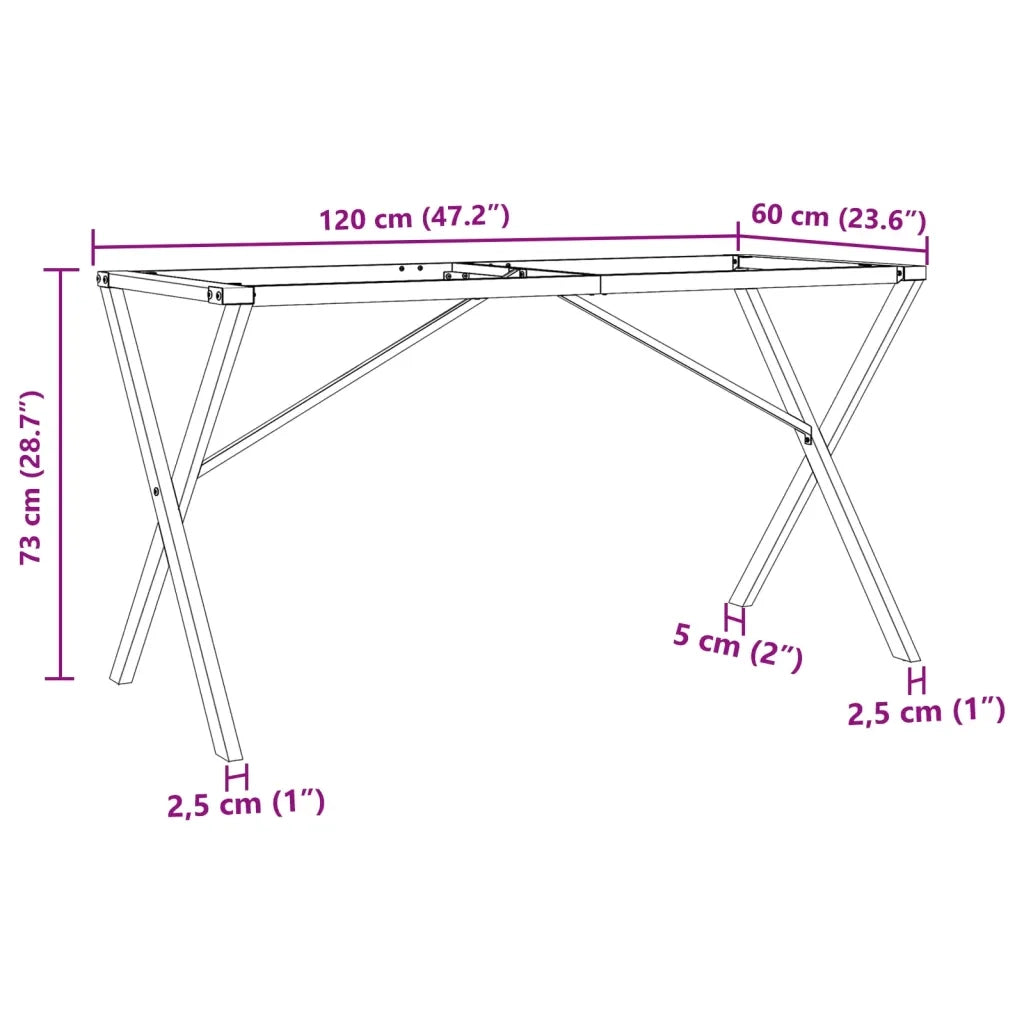 Telaio Gambe a X per Tavolo da Pranzo 120x60x73 cm in Acciaio