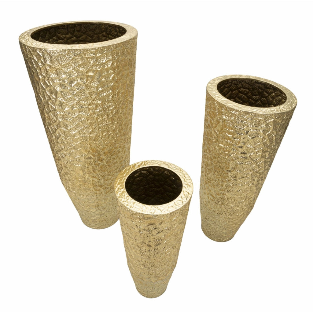 Set di 3 Vasi Decorativi VKH419, Oro, Metallo, 50,8x50,8x114,9 cm