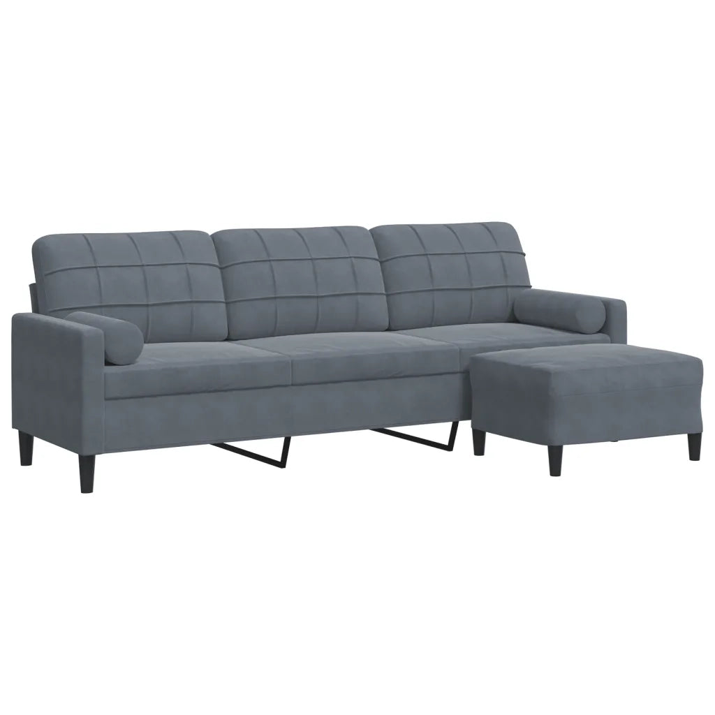 Divano a 3 Posti con Poggiapiedi Grigio Scuro 210cm in Velluto 3278278