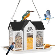 Pannello Alimentatore Sospeso per Uccelli, Pannello Alimentatore Metallico per Uccelli Selvatici, Stazione Alimentare con Grande Capacità, Casa per Uccelli per Giardini Pannelli Alimentatori Sospesi per Giardini, Terrazze, Laghetti e Prati, Bianco