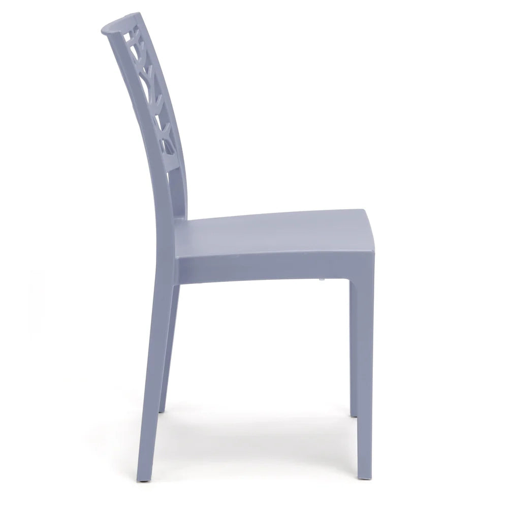 Set 4 sedie in polipropilene TETI, impilabile, resistente ai raggi UV, design moderno, ideale per sala da pranzo, cucina, sala d’attesa, bar, ristoranti o giardino, colore Avio