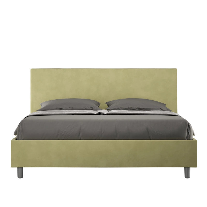 Letto imbottito Letto Matrimoniale alla Francese 150x200 cm Adele - Con rete,Microfibra,Tè verde