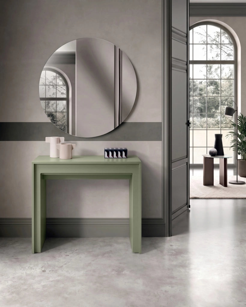 Consolle Allungabile Pinocchio - Tavolo moderno in MDF laccato verde opaco antigraffio, design trasformabile ed elegante - OM