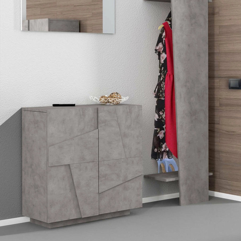Scarpiera Apetta, Made in Italy, a 2 ante, Portascarpe da ingresso, Mobile multiuso, cm 81x38h86, Grigio Ardesia con dettaglio