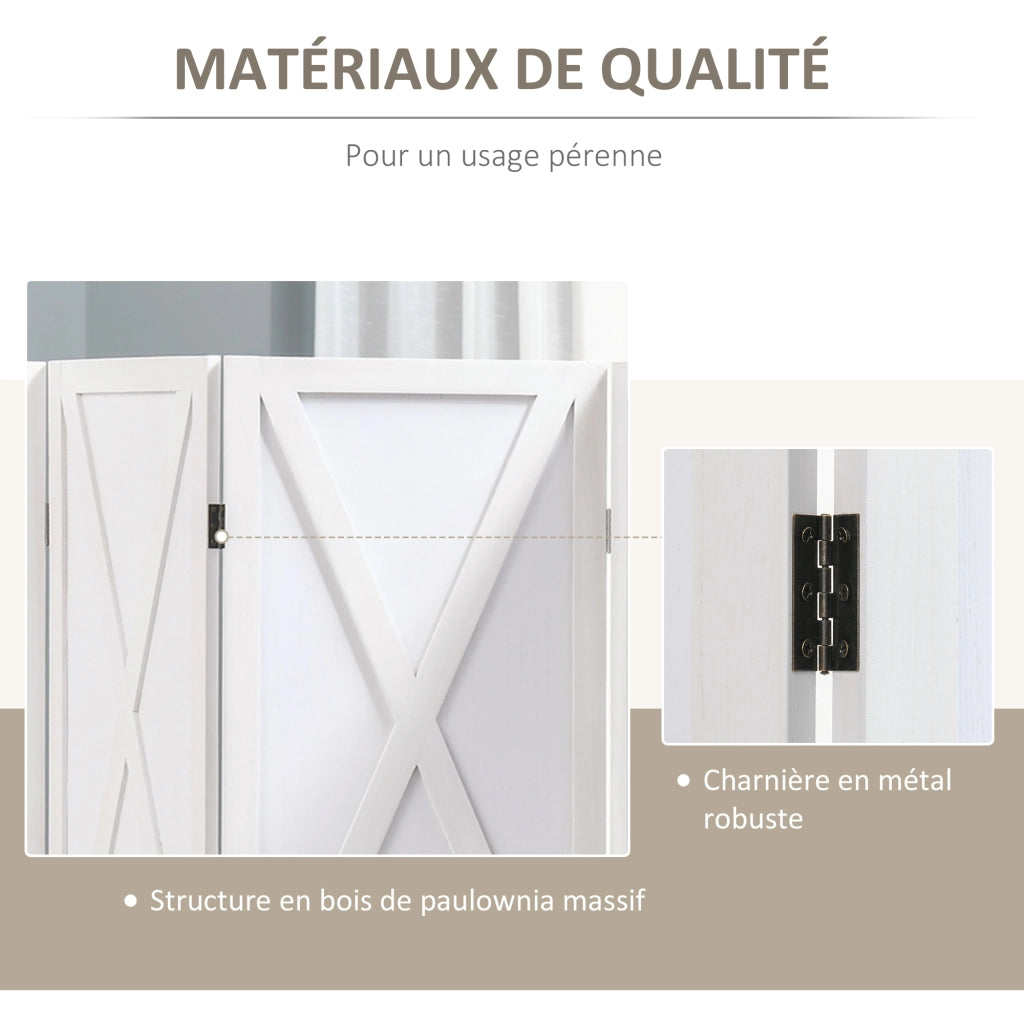 Paravento 4 Ante Stile Campagna ¨C zephmum ¨C Bianco Legno di Paulownia
