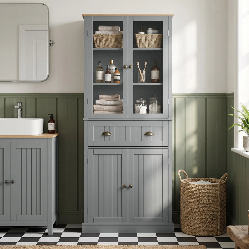 Mobile Dispensa a 5 Livelli con Cassetto Centrale 76x40x182,5 cm in MDF e Truciolato Grigio