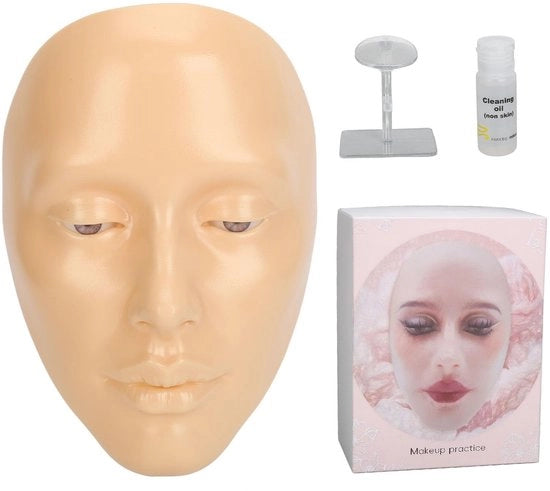 Tavolo di pratica per il viso 5D - Manichino in silicone riciclabile - Tessitura realistica - Standard per stabilità - 20 ml olio per rimuovere trucco