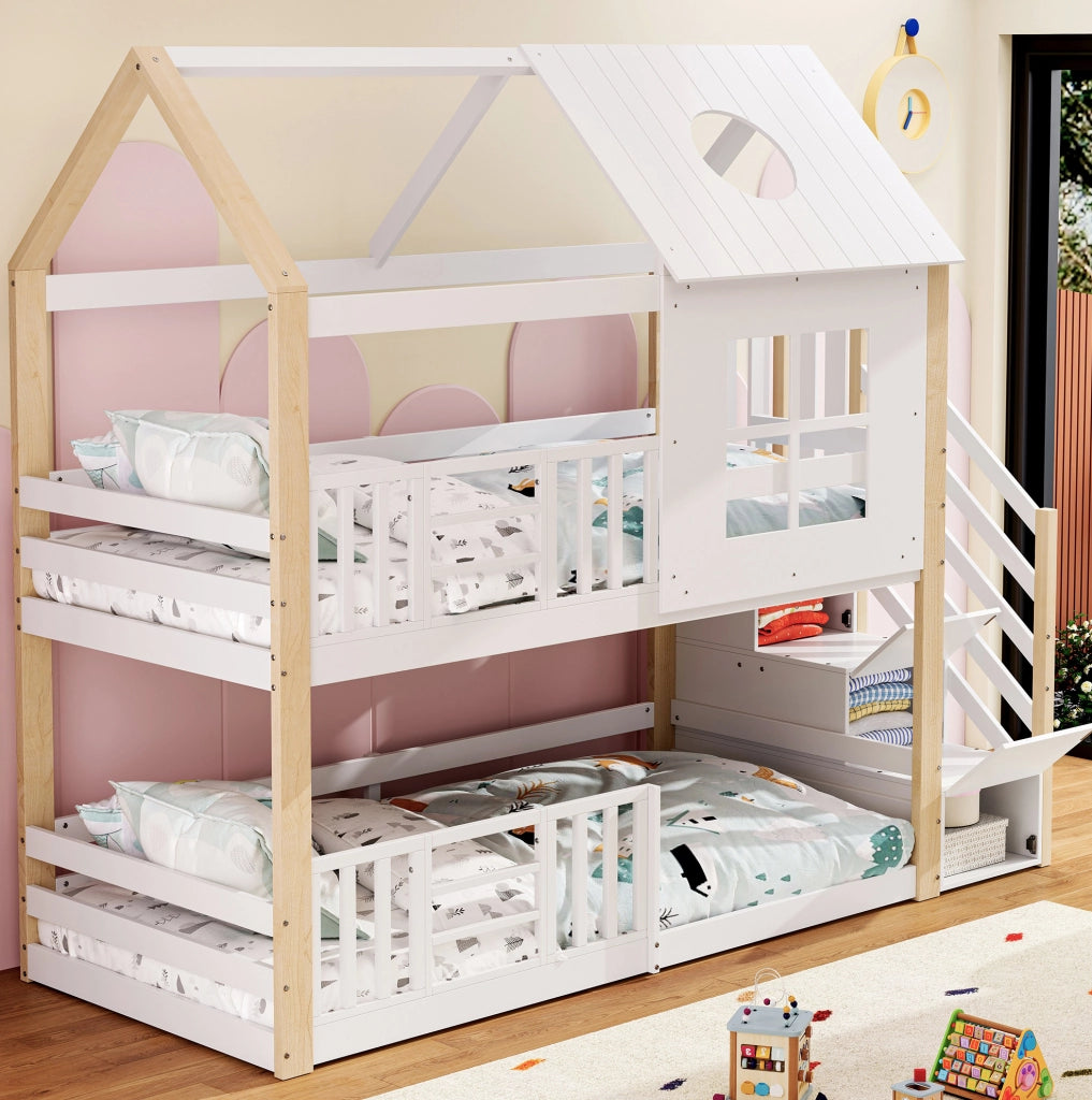 Letto a castello per bambini con scala contenitore 90x200 cm