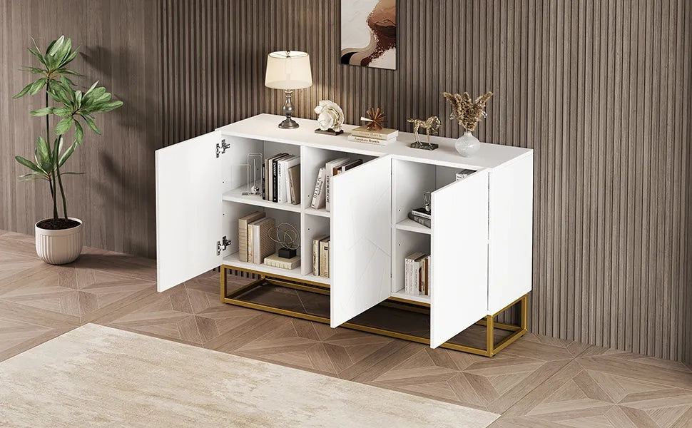Sideboard moderno lucido, larghezza 130 cm, con 4 scomparti